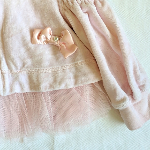 Kate Mack ballet pink velour zip-up hoodie with bows & tulle 24 months - Picture 5 of 10